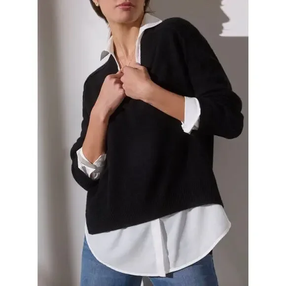 Brochu Walker Looker Layered V Neck Sweater Black Mixed Media XS - Picture 3 of 16